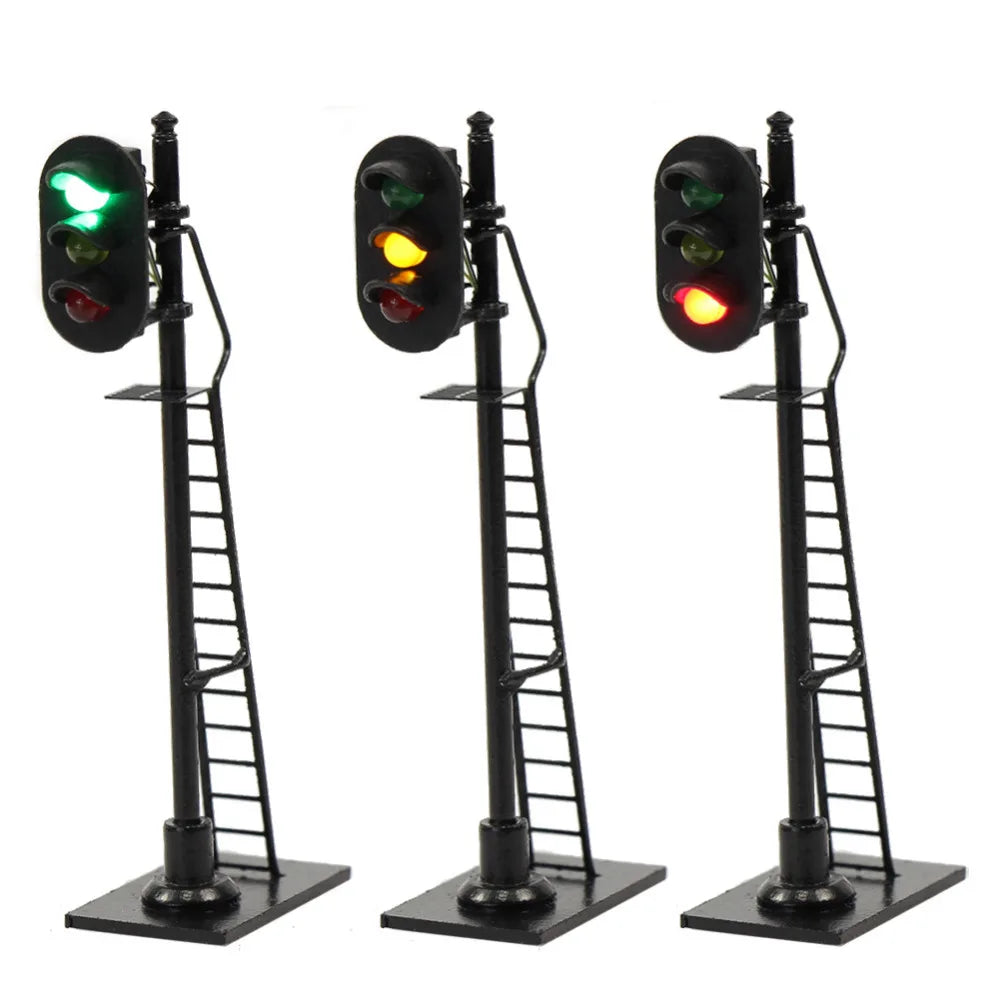 3pcs Model Railway HO Scale 1:87 Red Yellow Green Block Signal Traffic Signal 6.3cm Traffic Light Black Post with Ladder