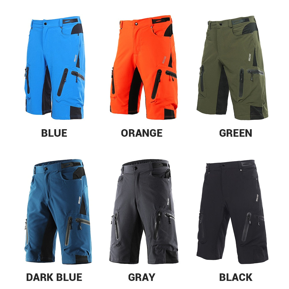 ARSUXEO Men Padded Baggy Cycling Shorts Reflective MTB Mountain Bike Bicycle Riding Trousers Adjustable Waist Loose Fit Shorts