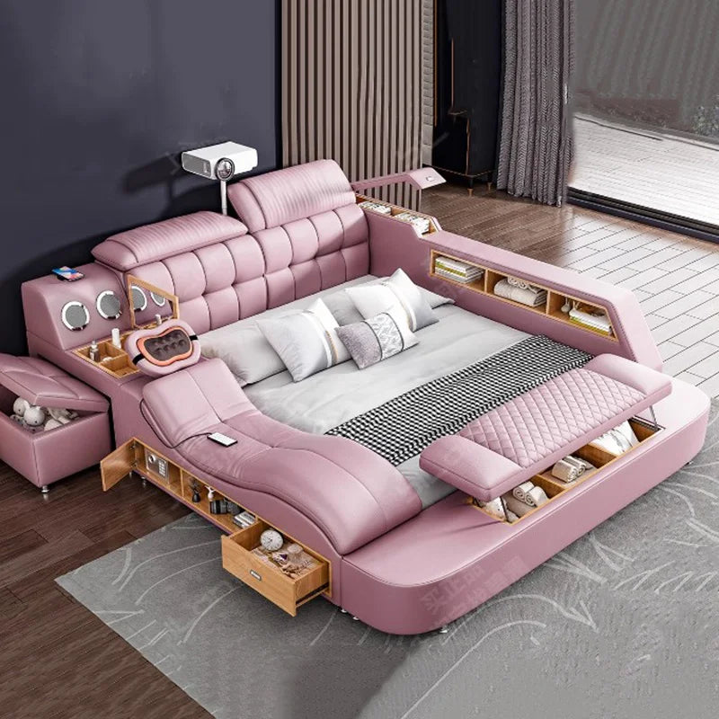 Queen Size Multifonction Bed Bedroom Organiser Modern Luxury Bed Storage Space Marco De Cama Queen Moderno Home Furniture