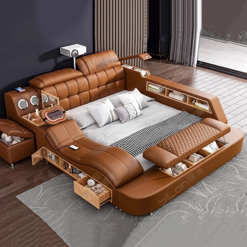 Queen Size Multifonction Bed Bedroom Organiser Modern Luxury Bed Storage Space Marco De Cama Queen Moderno Home Furniture