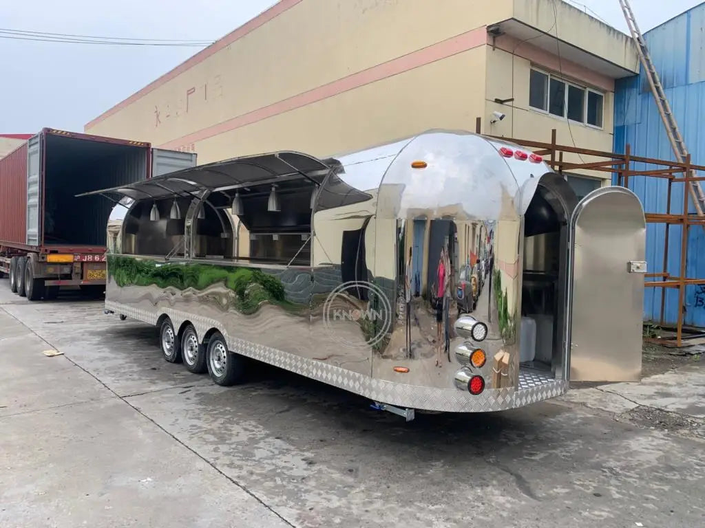 OEM 8 Meter Air Stream Food Trailer Mobile Food Truck Stainless Steel Fast Ice Cream Cart Customized Snack Vending Van